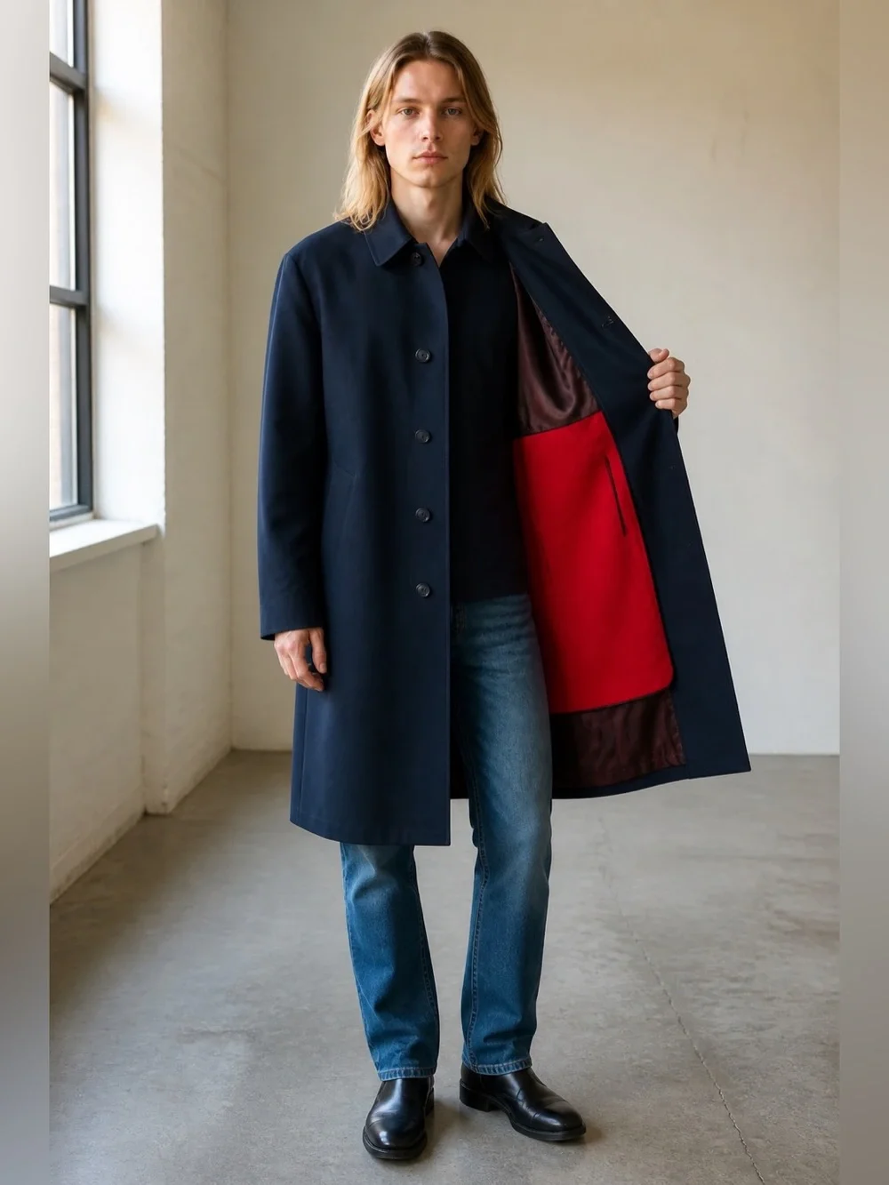 Vintage NWT London Fog Glencoe Maincoat Trench Navy 44 Long Red Liner 80s